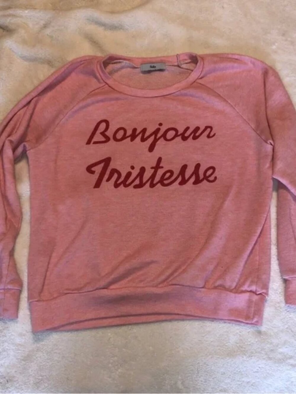 Adika Pink Bonjour Tristesse Crewneck Sweatshirt Red Writing Long Sleeve Small